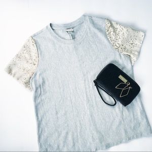 Gold Sparkle Sleeve Grey Cotton Top